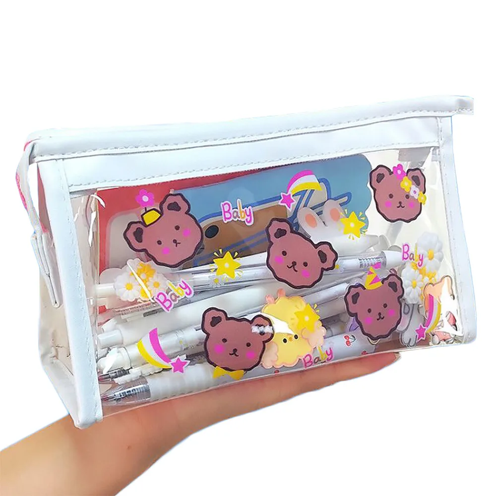 

Cute Cartoon Transparent Pencil Bag Kawaii Pencil Case Large Capacity Cosmetics Holder Pencil Pouch School Stationery Supplies