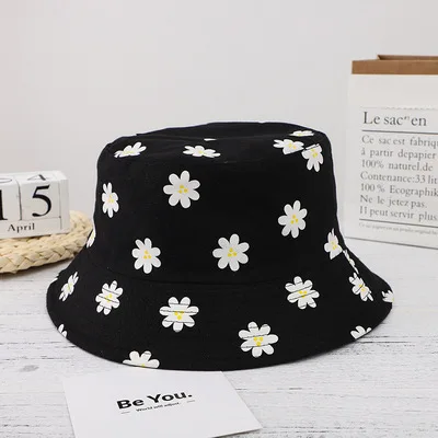 

Women's Daisy Bucket Hats For Girls Printed Cotton Beach Floral Panama Caps Sun Foldable Reversible Fishing Hat Bonnet Bob Bone