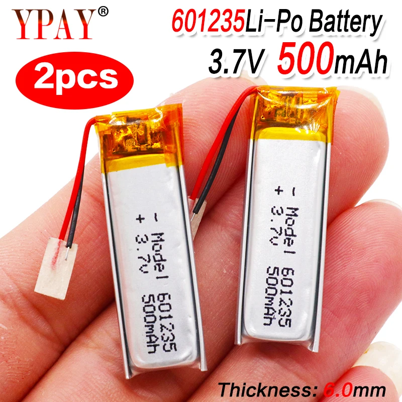 2 шт 3 7 V 500mAh аккумуляторная батарея 601235 литий полимерные ионные аккумуляторы для DIY Mp3 GPS PSP bluetooth наушники