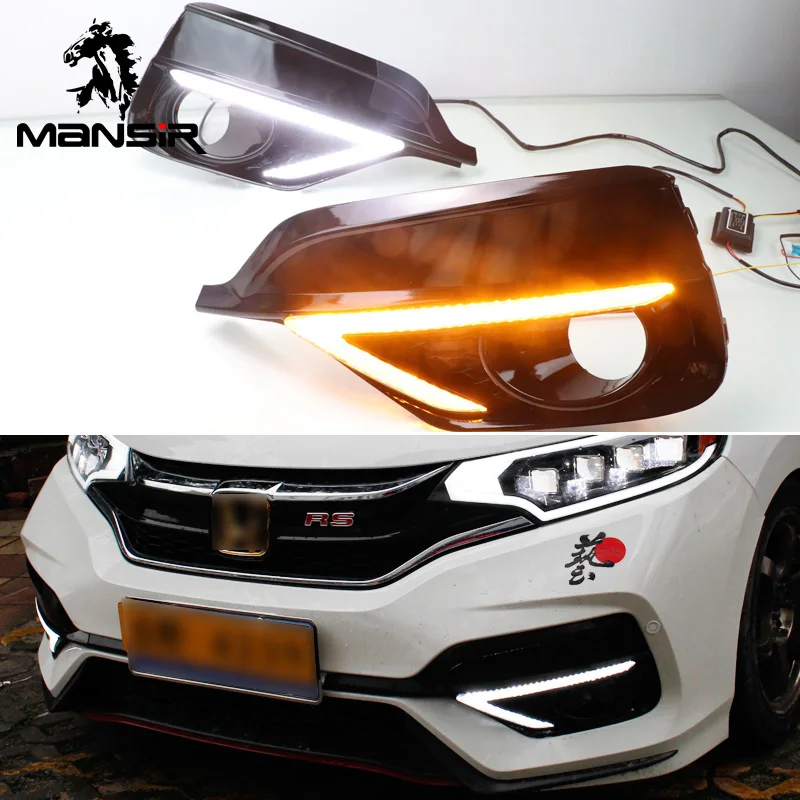 

12V LED Daytime Running Light Daylight ABS Car DRL For Honda Jazz Sport RS 2018 2019 Auto Turn Yellow Signal Relay DRL Fog Lamp