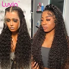 Luvin 30 32 дюйма 5x5 закрытие кудрявые глубокие волны 13х6 Кружева Фронтальные парики бразильские человеческие волосы парик Свободная вода натуральная для черных женщин