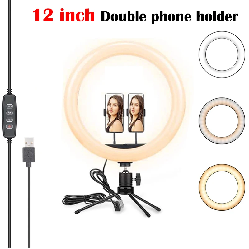 12/6 дюймовый светодиодный кольцевой светильник двойной держатель для телефона