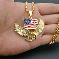 fashion personality american flag golden eagle pendant necklace mens and womens rock hip hop jewelry necklace