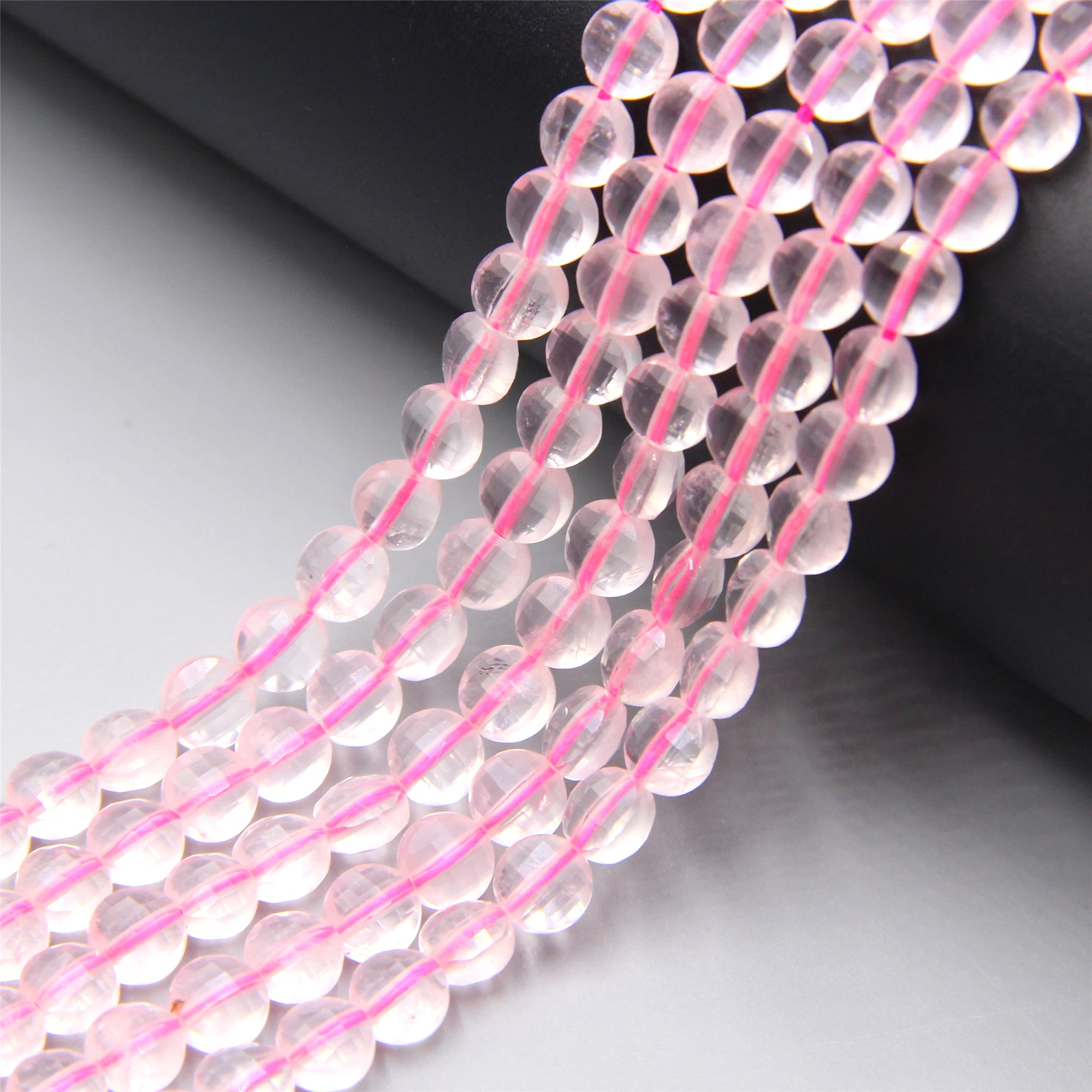 Граненая монета Quartzs натуральный розовый кристаллический кварц бусины в форме
