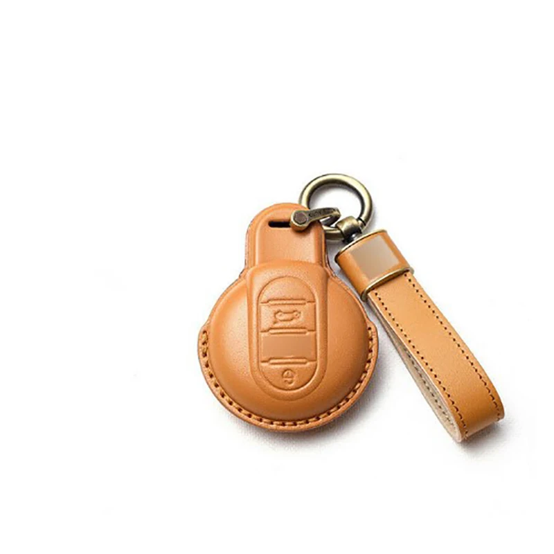 

Кожаный Коричневый чехол для автомобильного ключа с дистанционным управлением чехол для ключа брелок для мини медного клуба Хардтоп хэтчбека отечественный F54 F55 F56 F57 F60