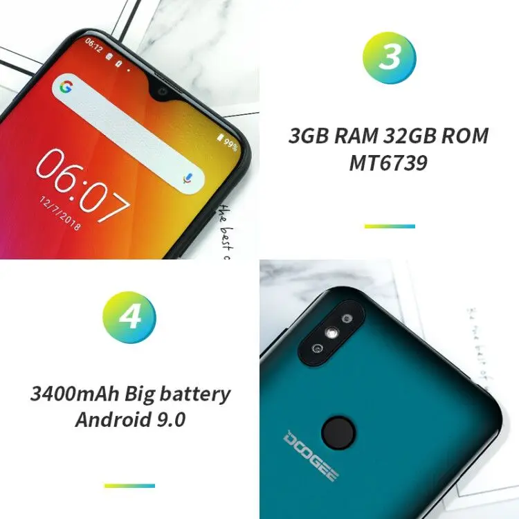 В наличии DOOGEE Y8 Android 9 0 смартфон 3 ГБ ОЗУ 32 Гб ПЗУ 6 1 &quotFHD 19:9 дисплей 3400 мАч MTK6739 4G LTE