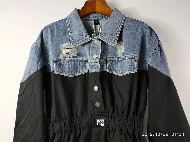 4XL Осенняя Новая модная длинная джинсовая куртка-ветровка с дырками