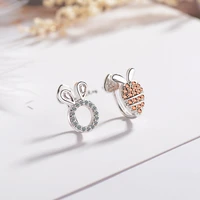 genuine 100 925 sterling silver rabbit carrot ear clip cute student asymmetric zircon earrings for women kids girls non pierced