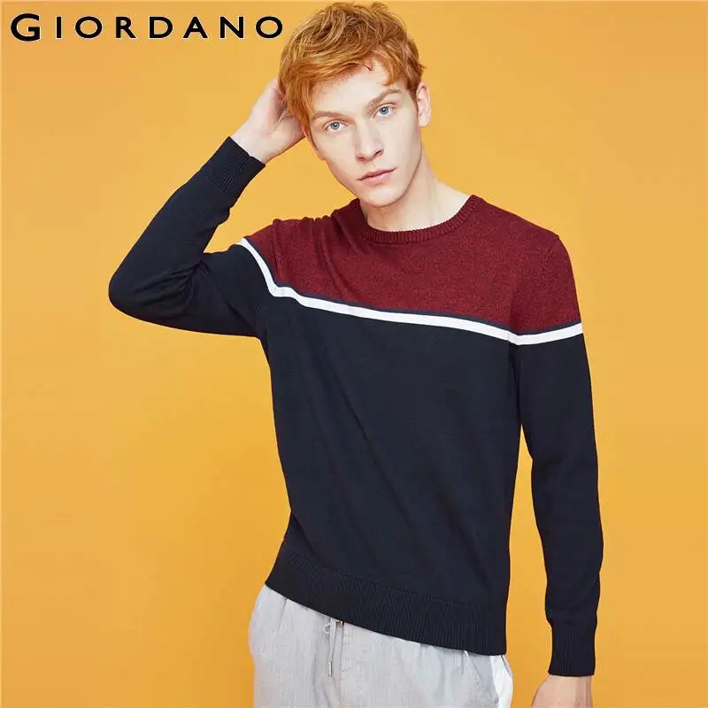 Мужской контрастный свитер Giordano трикотажный пуловер средней толщины с круглым