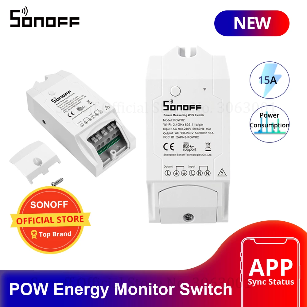 

Умный Wi-Fi контроллер Sonoff Pow с измерением энергопотребления в реальном времени, 15 а/3500 Вт, устройство для умного дома через Android IOS