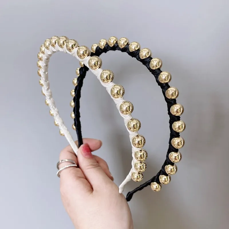 

Satin fabric winding pearl headbands Fashion hair accessories Women's thin side headband Wild hair band boutique headwear new