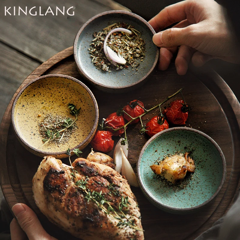 

Retro style creative ceramic tableware home restaurant clay small dishes rice bowl sauce dish dessert dish flavor dish