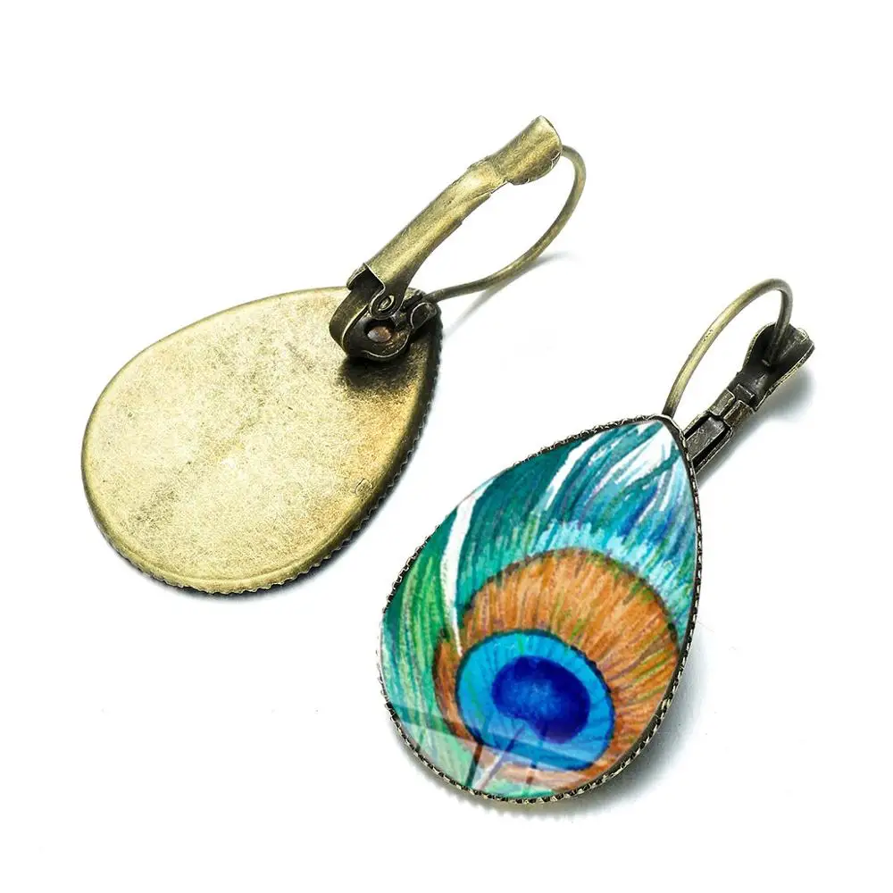 Этнические Ретро серьги-капли с зелеными перьями Кристальные стеклянные узоры