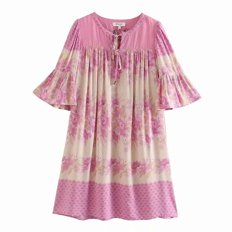 Винтажное шикарное женское богемное мини платье с цветочной вышивкой и бахромой