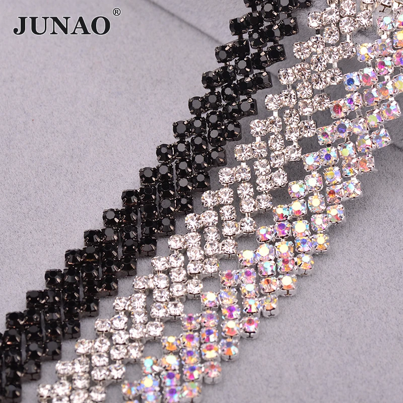 JUNAO SS16 кристалл AB стекло стразы цепь Trrm Ciystals лента для аппликации швейная