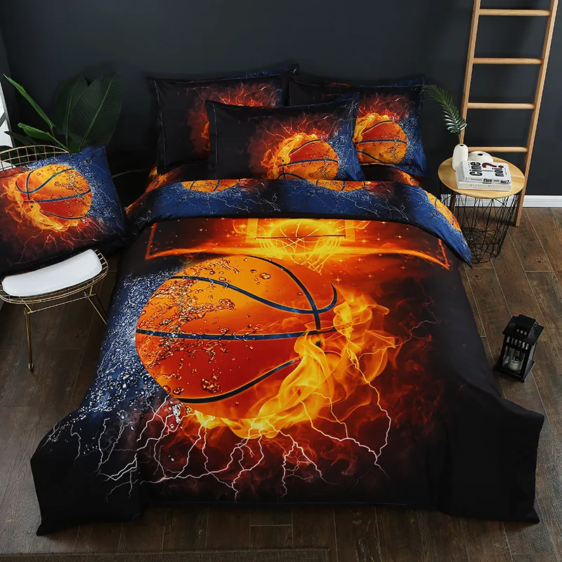 Quilt Cover Football Bedding Set 3-piece Sheet Child's Boys Sky Adornment Cotton Pillowcases Nordic Bed Double Basketball Bedset | Дом и