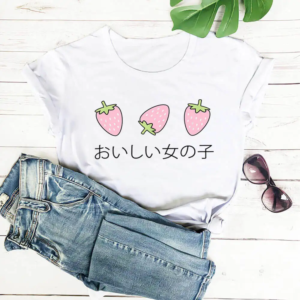 Cute Fruit Colored Printed Women Tshirt Cool Girl Summer Casual O-Neck Short Sleeve Top Vacation Tee Gift for Her