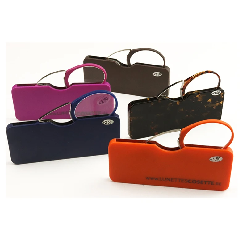 

styles hot sale stick on phone MINI clip nose bridge reading glasses 1.0 to 3.5 Portable presbyopic glasses with Case