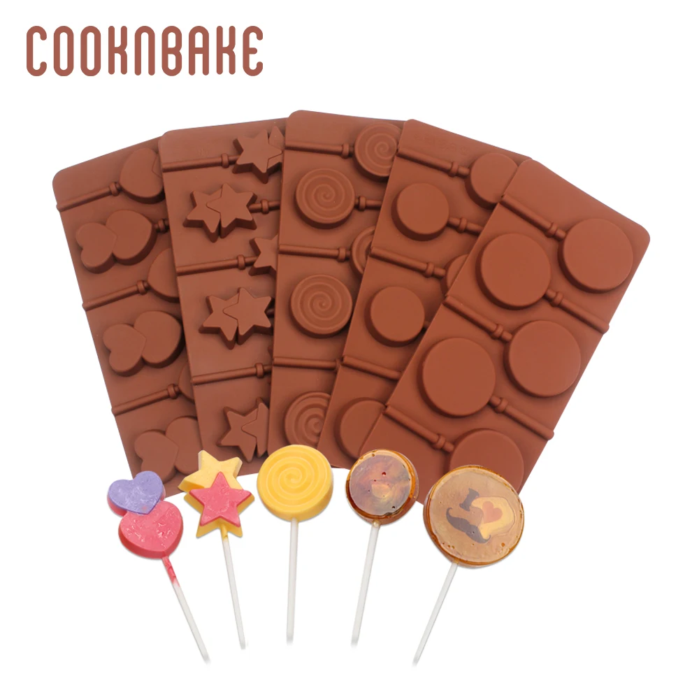 COOKNBAKE леденец плесень 8 шт силиконовая форма для леденца Цветок Конфеты Шоколад леденец Форма Сердце Звезда украшение торта с палкой