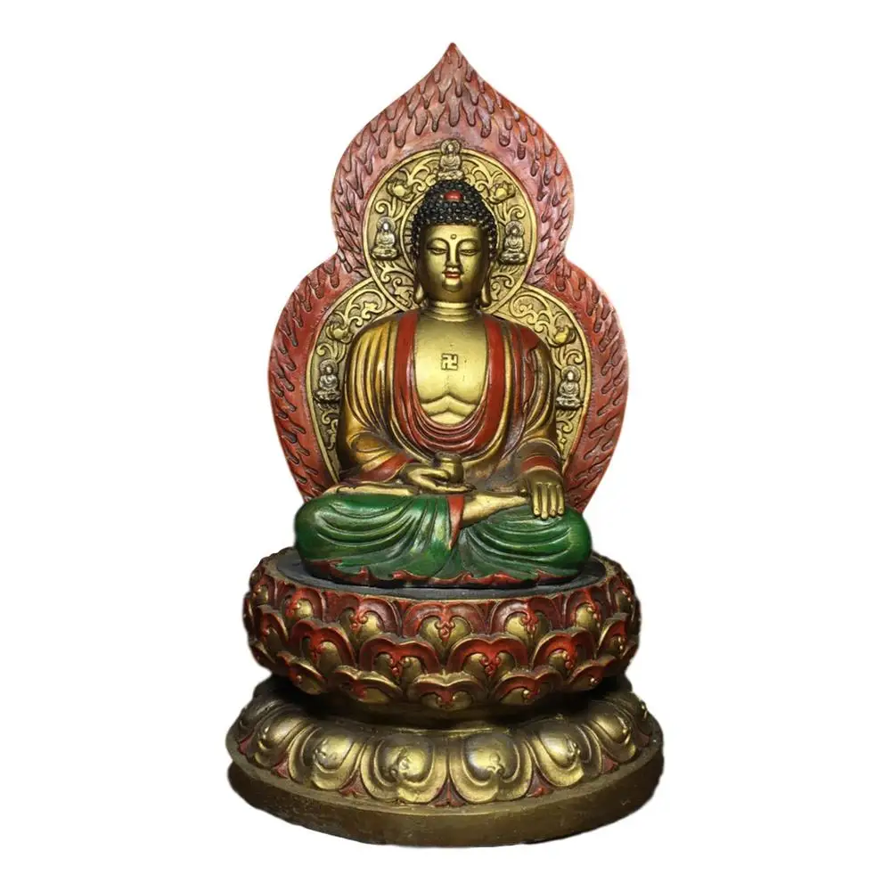 

LaoJunLu Pure Copper Painted Buddha Statue Of Sakyamuni Imitation antique bronze masterpiece collection of solitary Chinese