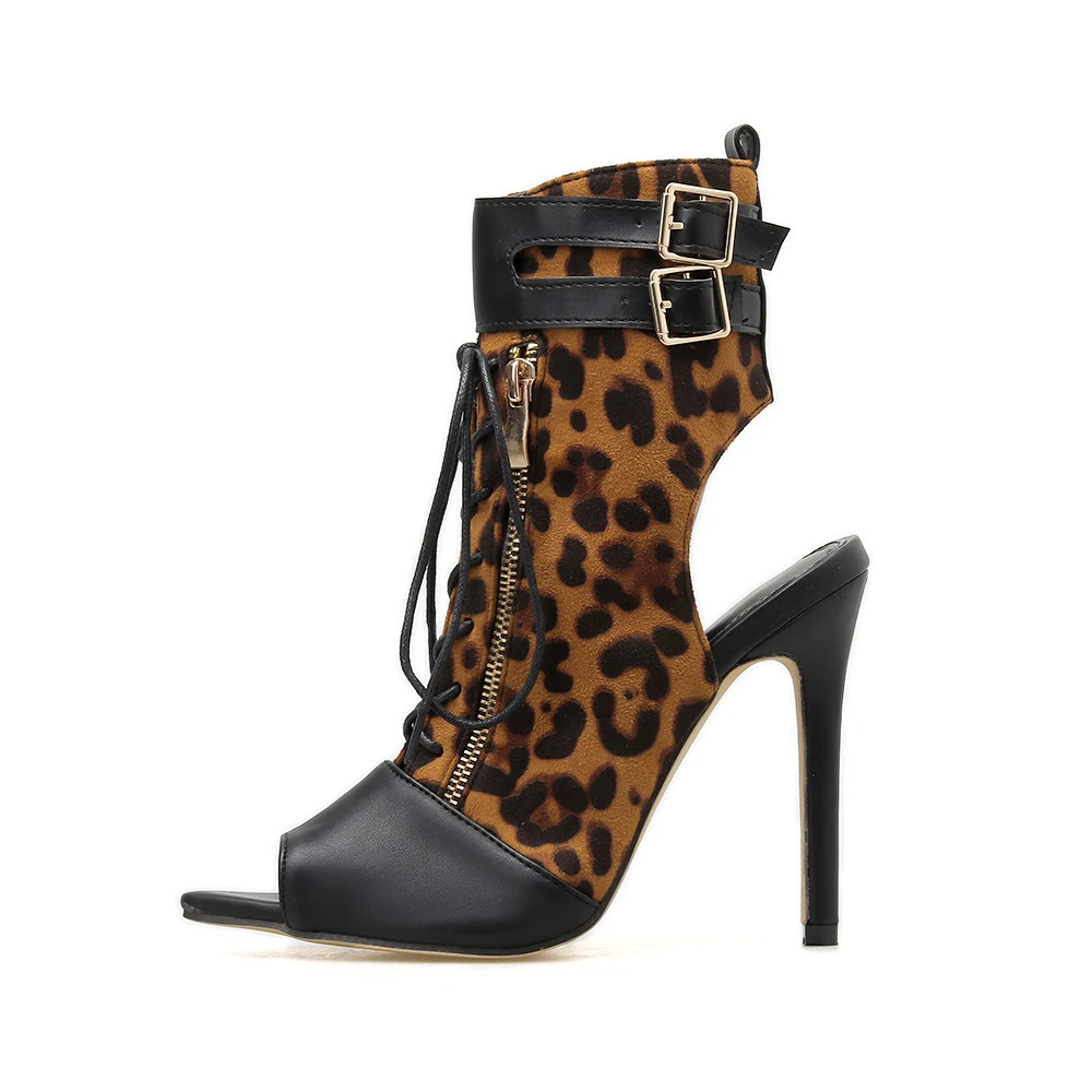 

Women's Sandals Boots Sexy Leopard Ankle Wrap Shoes Woman Fashion Lace Up HIgh Heels Women Boots Female Shoes Summer