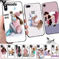yinuoda black brown hair baby mom daughter girl son dad phone case for iphone 12 11pro max 8 7 6 6s plus x 5s se 2020 xr xs max