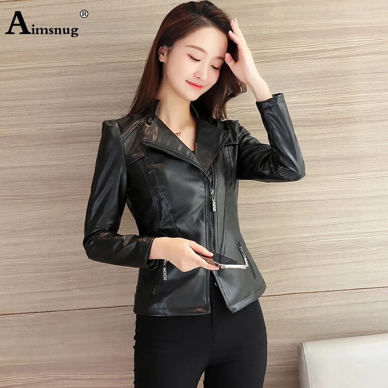 

Women Autumn Pu Leather Jacket Casual Slim Soft Moto Biker Faux Leather Jacket Female Coat Basic Streetwear Short Outerwear