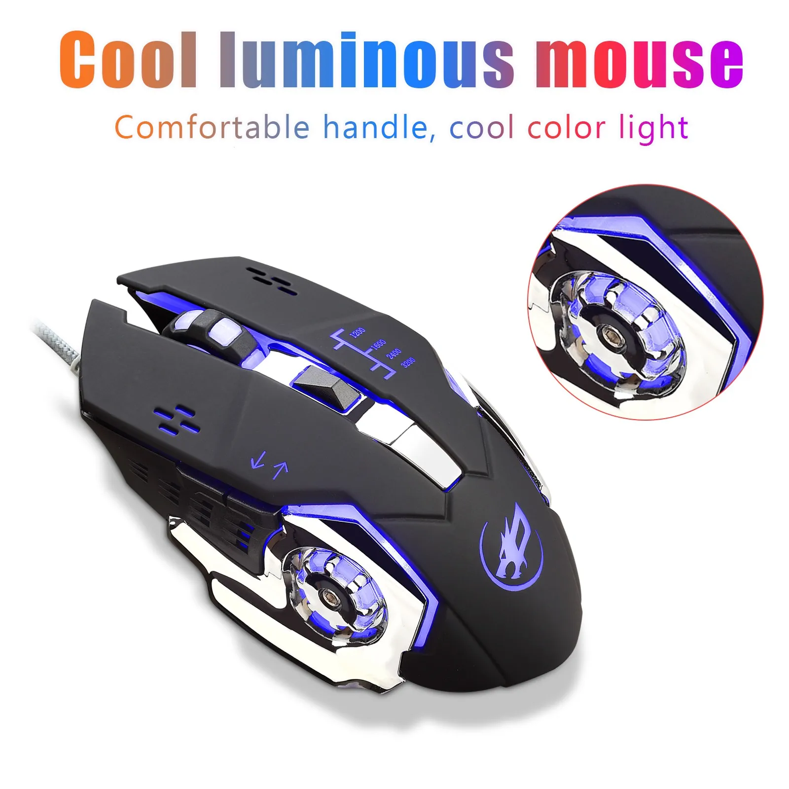 Игровой Мышь Проводной немой геймерская мышь 7 кнопок светящийся USB 3200 Точек на
