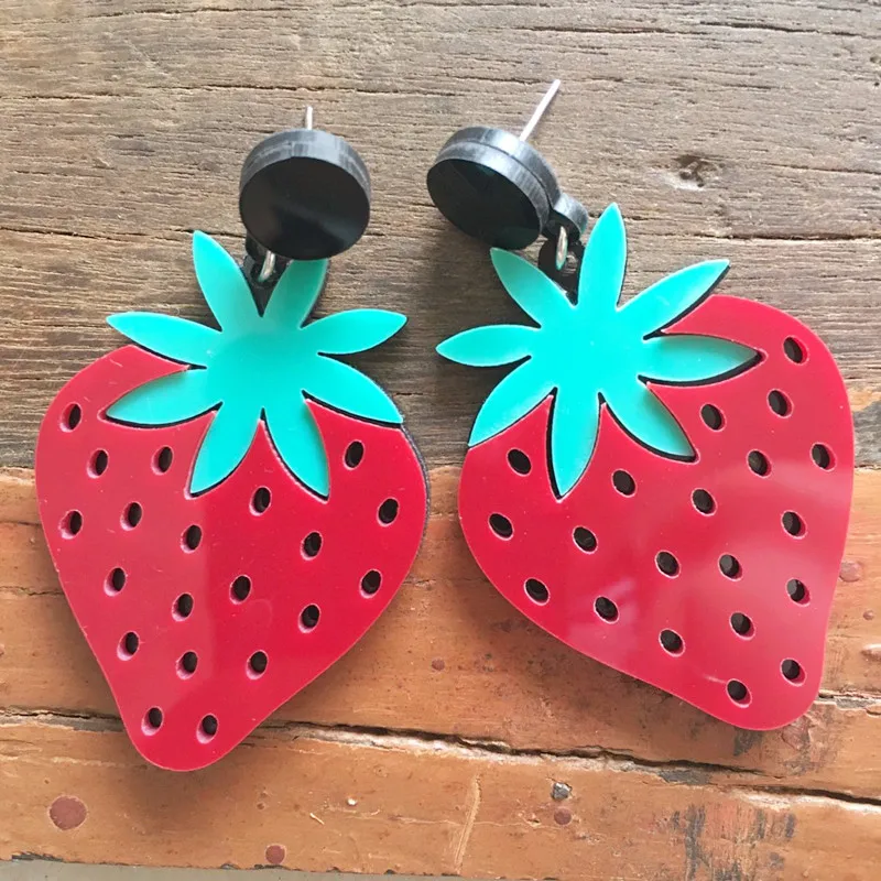 Акриловые серьги в стиле панк для девочек с клубничным фруктовым смайликом