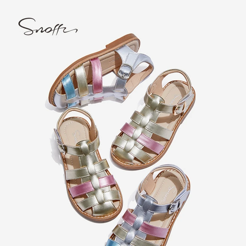 

Summer Sandals Girls Flat Princess Shoes Rainbow Close Toe Children's Sandles For Girls Beach Shoes Sandalia Gladiadora KS605