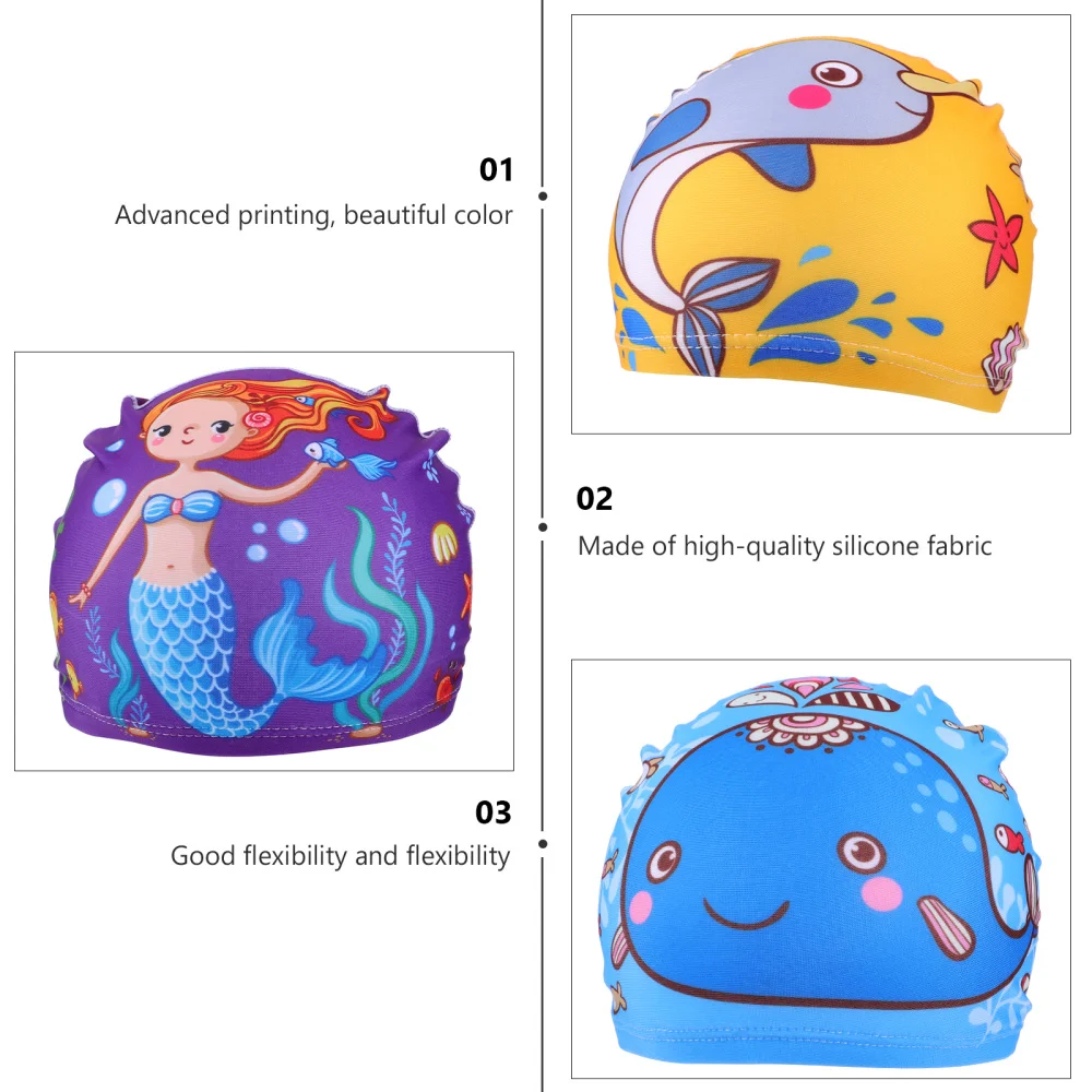 

3pcs Lovely Cartoon Printing Swimming Caps Children Swim Caps Shower Caps