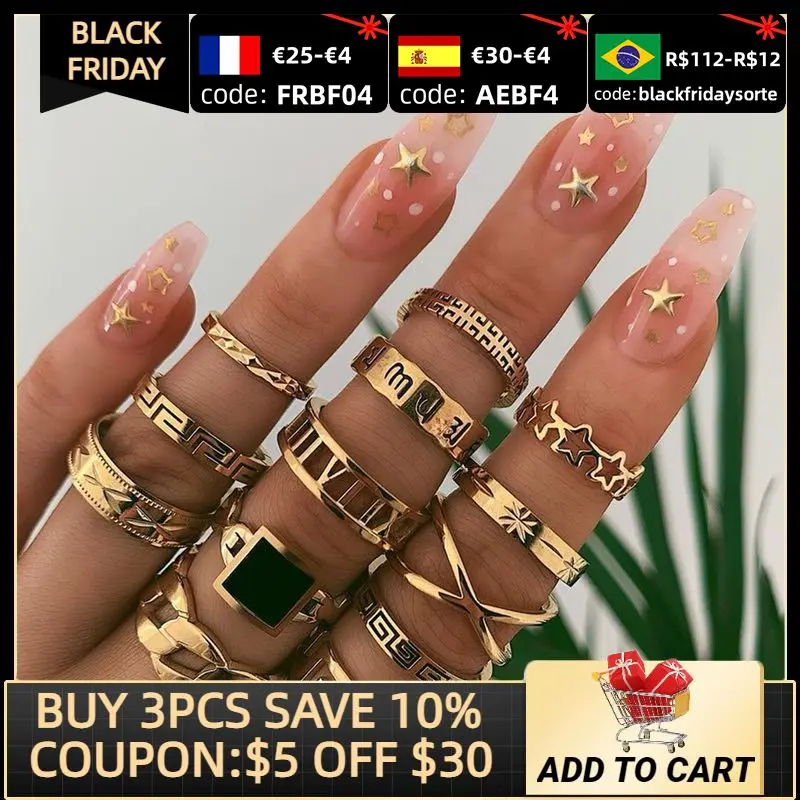 

13 Pcs/set Bohemian Retro Crystal Flower Leaves Hollow Lotus Gem Silver Ring Set Women Wedding Anniversary Gift Christmas R5759