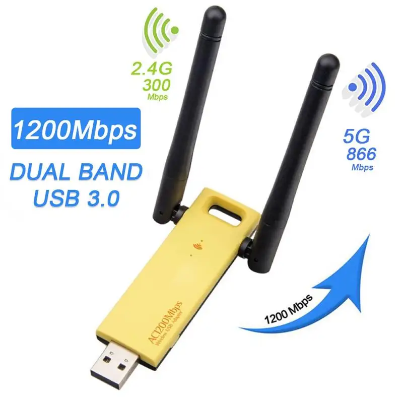 

USB 3,0 Беспроводной сетевая карта адаптер 1200 Мбит/с 2,4 г 5G 802.11AC двойная антенна Беспроводной Wi-Fi карты для настольных ПК ноутбука