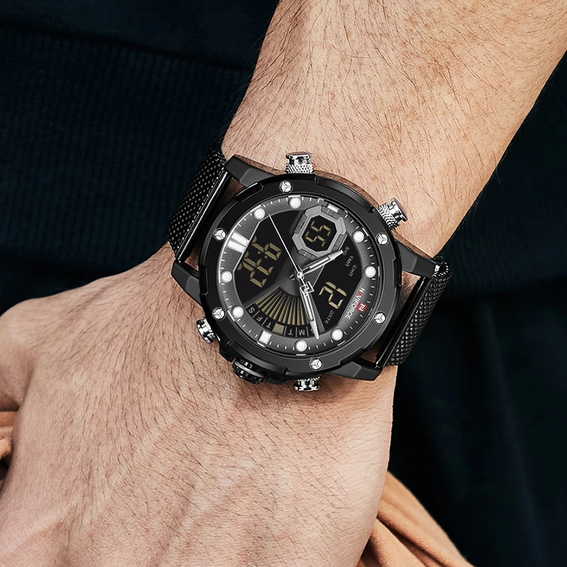 Часы наручные NAVIFORCE Мужские кварцевые модные цифровые аналоговые повседневные