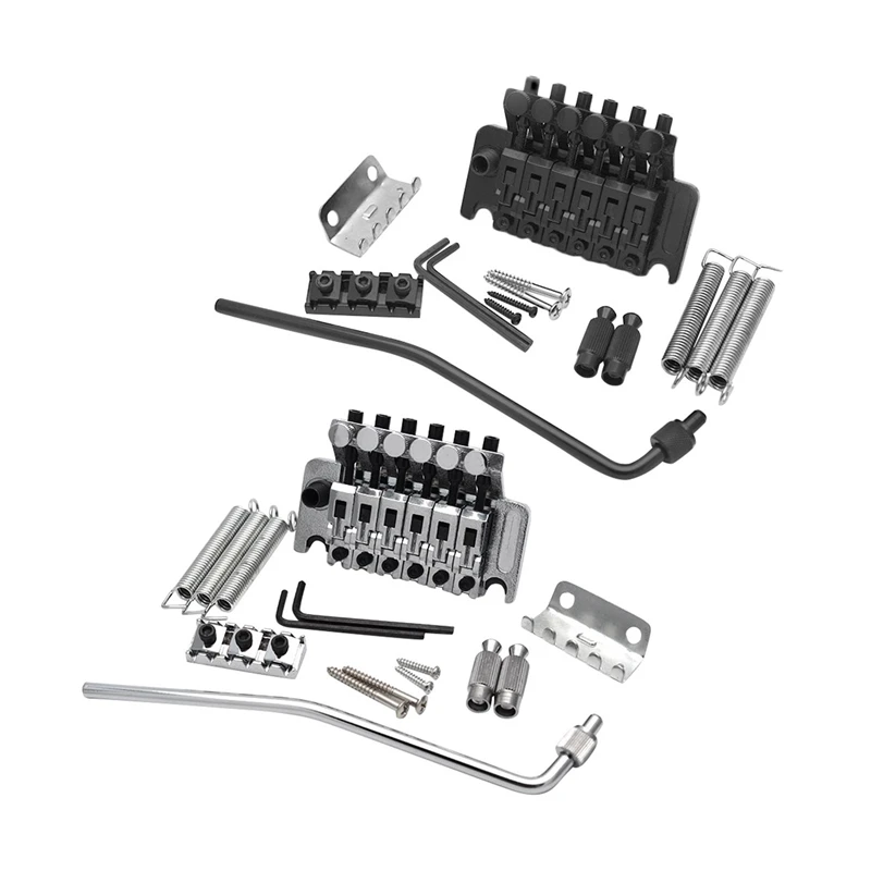 

2 Set Electric Guitar Tremolo Bridge Systems with Logo Double Locking Edge with Whammy Bar - Black & Silver