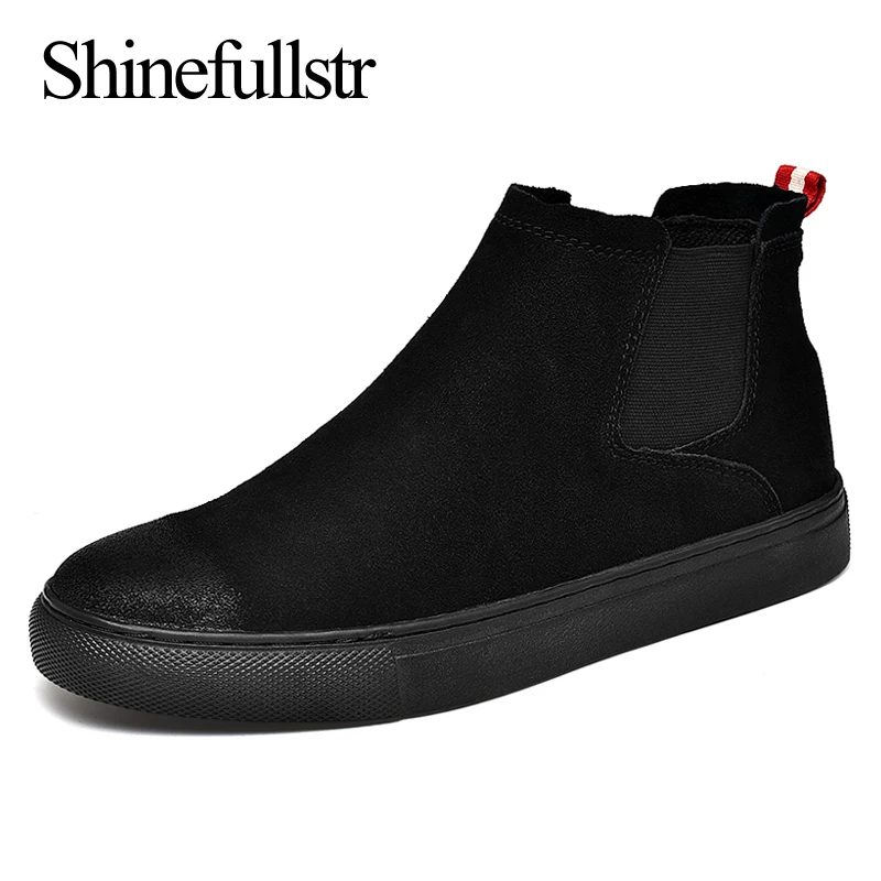 S Ankle Flat Fashion Cow Suede Chelsea Boots Men 2021 New Designer Black Botas Botines Bottes Homme Bottine