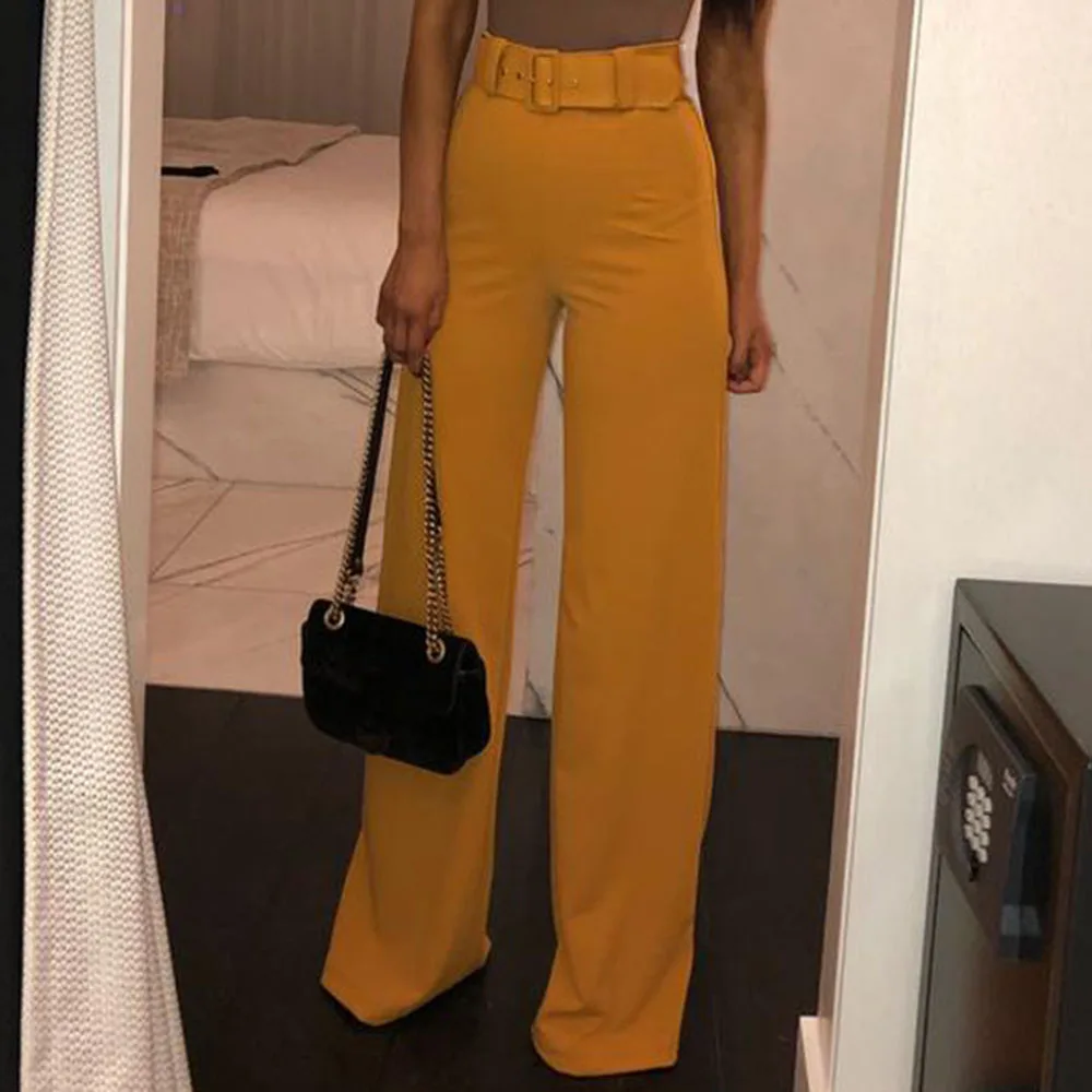 Женские повседневные широкие брюки с высокой талией весенние черные офисные