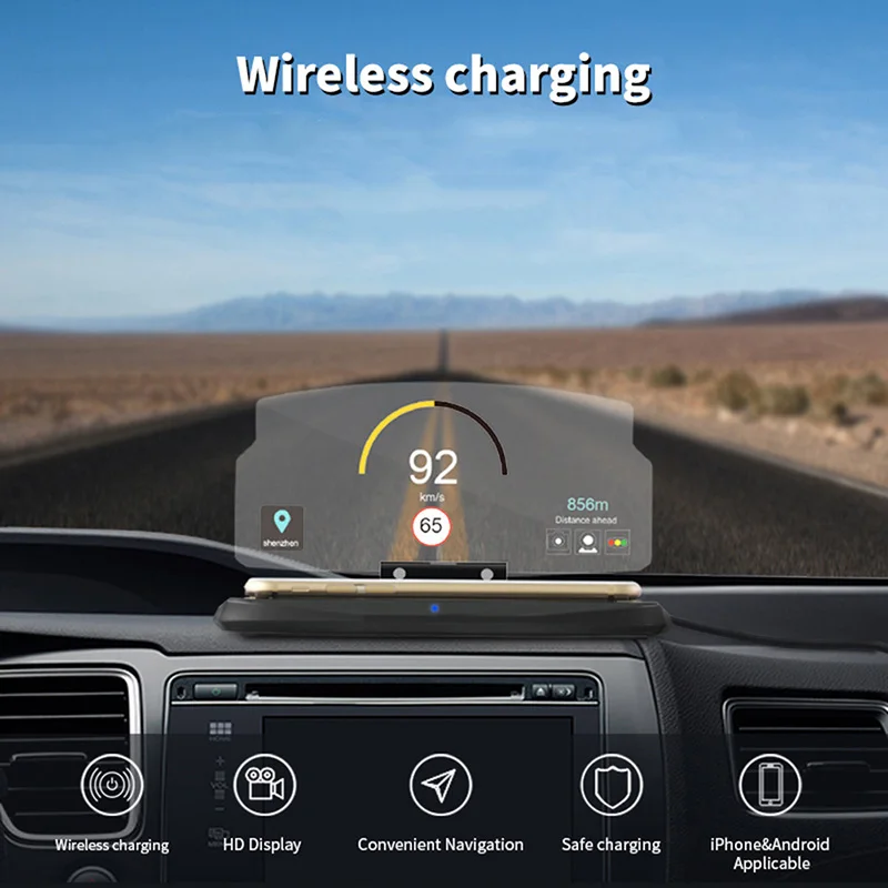 2021 Hot Sale Wireless Charger Car HUD Head Up Display Phone Navigation Holder Qi Charge Dock