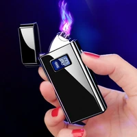 2020 dual flameless cigarette rechargeable double arc plasma metal power display smart lighter