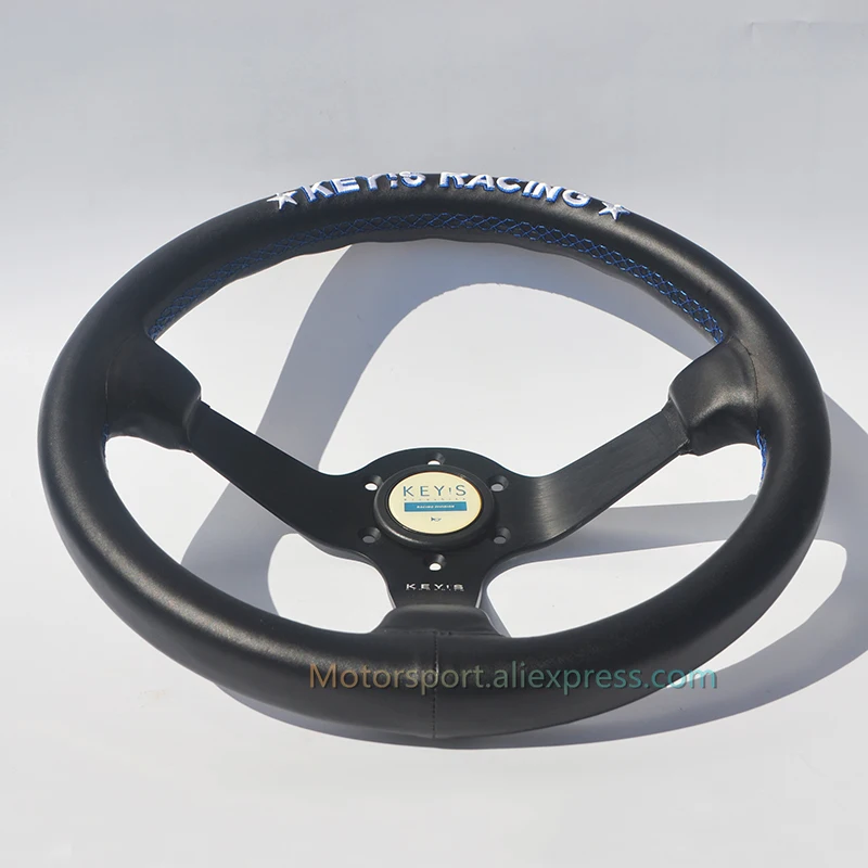 Глубокий синий стежок из натуральной кожи гоночный автомобиль Руль|350mm steering