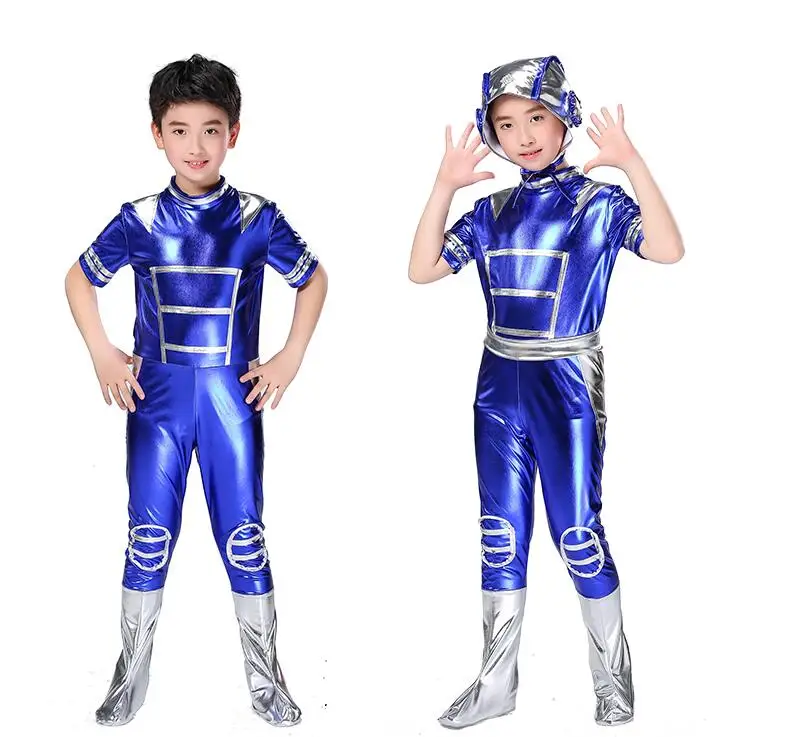 Детский костюм робота цвет белый серебристый космонавта для сцены Одежда танцев
