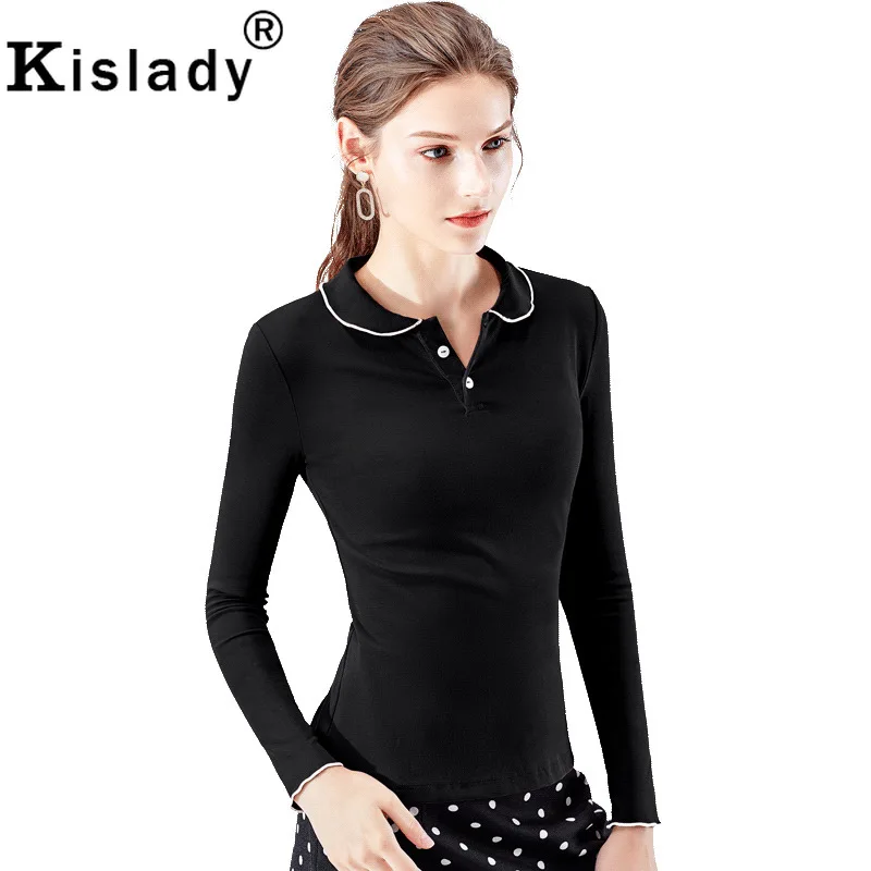 Женская деловая футболка Kislady осень 2020 с отложным воротником и длинным рукавом