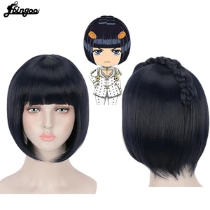 Парик Ebingoo для косплея из аниме Невероятные приключения, синтетический, с липким пальцем Бруно букшиатти, короткий, прямой, с коротким Бобом