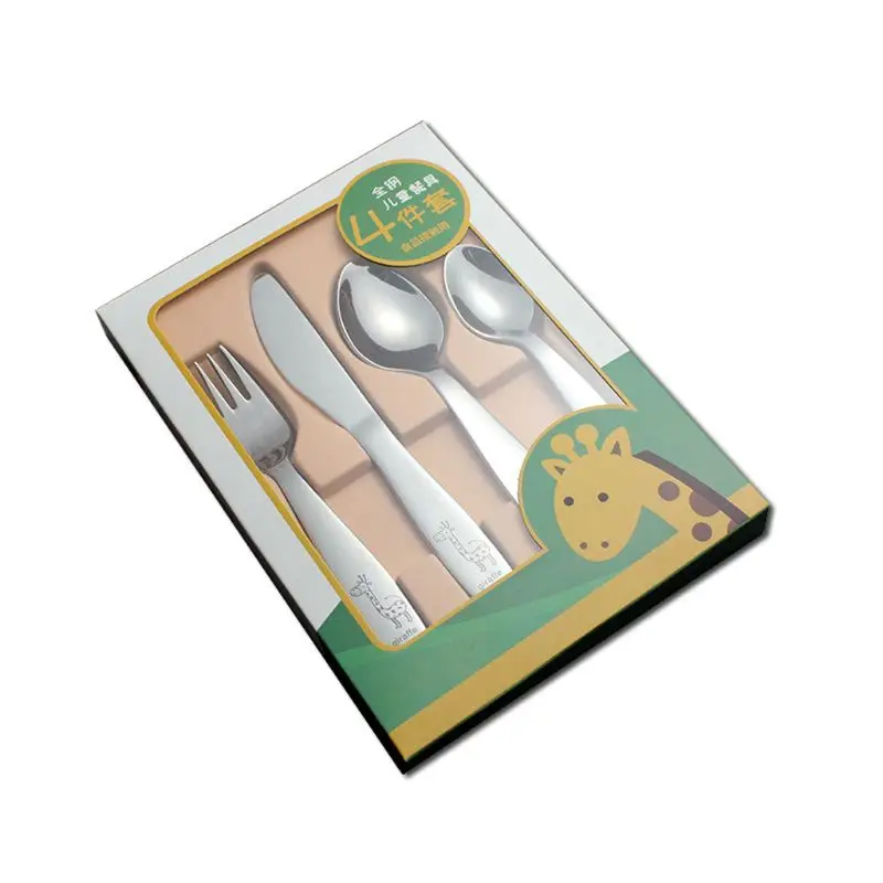 

57EE 4PCS/pack 304 Stainless Steel Kids Cutlery Cartoon Pattern Carving Children Tableware Western-style Tableware