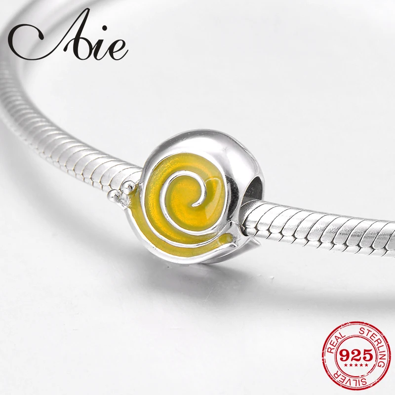 2018 модные бусины в форме улитки из стерлингового серебра 925 пробы с желтой эмалью