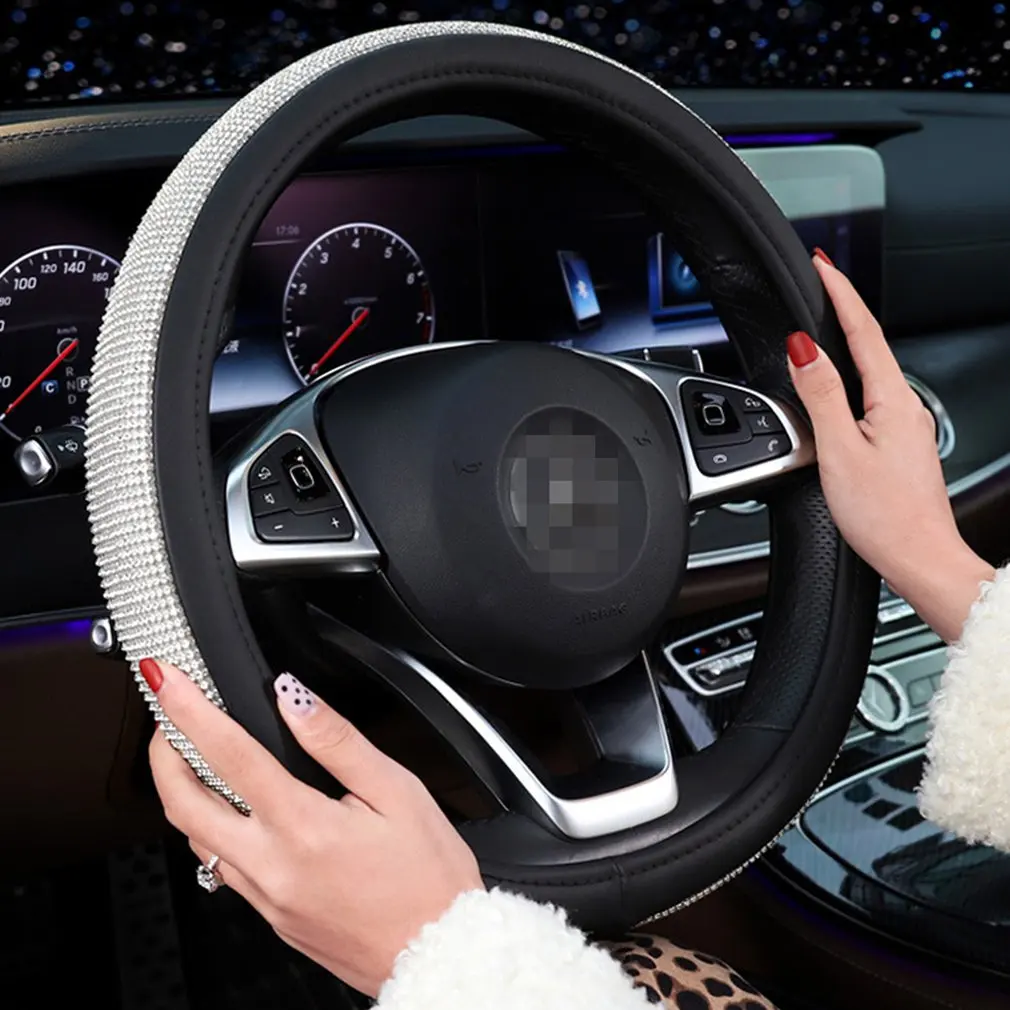 

Dual USB Car Charger Full Drill Steering Wheel Cover Diamond Rhinestone Craftsmanship Safety Hammer Cover