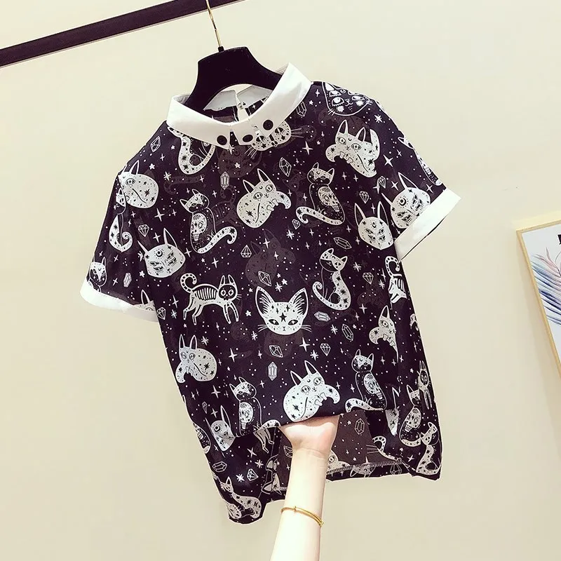 Женская рубашка летняя блузка шифоновая модный топ с принтом офисные лоскутные