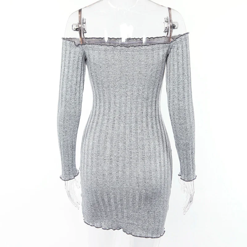 

Garden Off Shoulder Sexy Dress Bodycon Ribbed Long Sleeve Autumn Winter Dress Club Party Dress Women Beach Mini Dresses