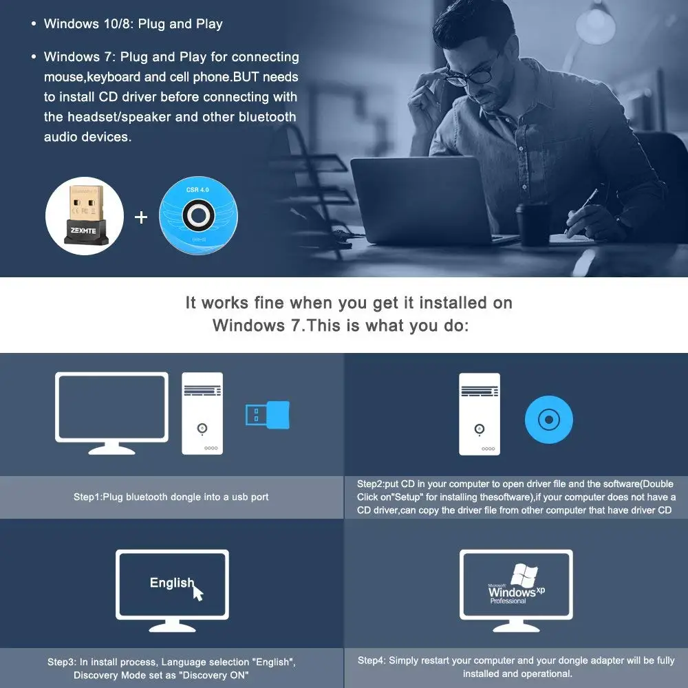 Bluetooth адаптер для ПК USB 4 0 EDR приемник беспроводной передачи портативных Поддержка