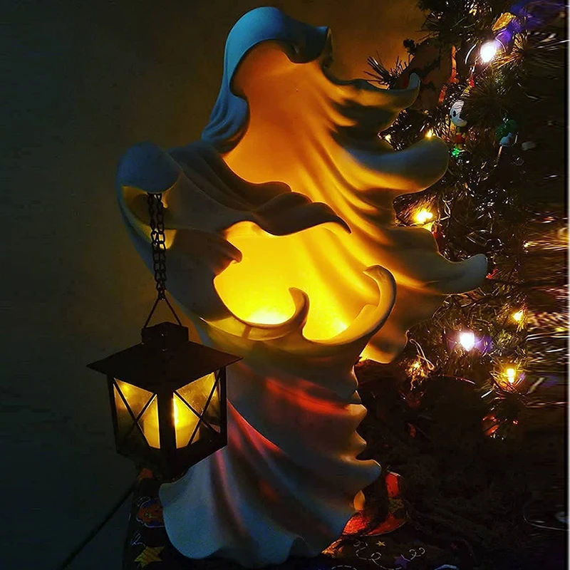 

Hot The Ghost Looking for Light Hell Messenger with Lantern Witch Resin Halloween Ornament Decorative Lamp Indoor